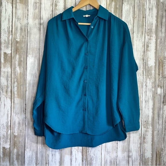 JODIFL Tops - Jodifl Oversized Teal Blue Button Down